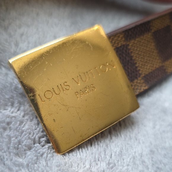 Louis Vuitton Gold Buckle Checkered Belt - Picture 3 of 8